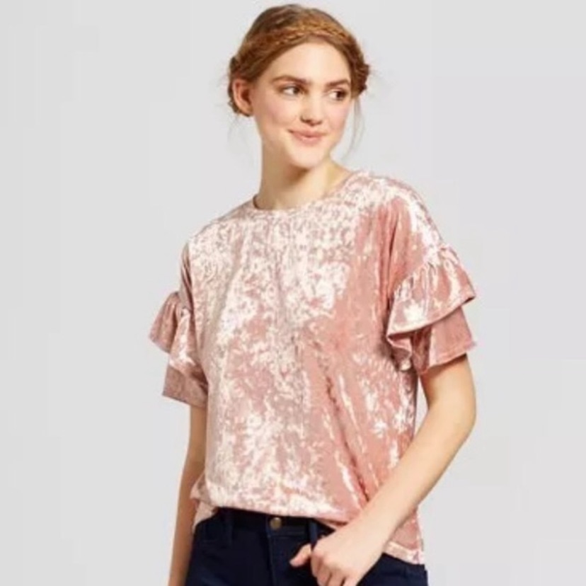 Mossimo Supply Co. Pink Crushed Velvet Top Size S